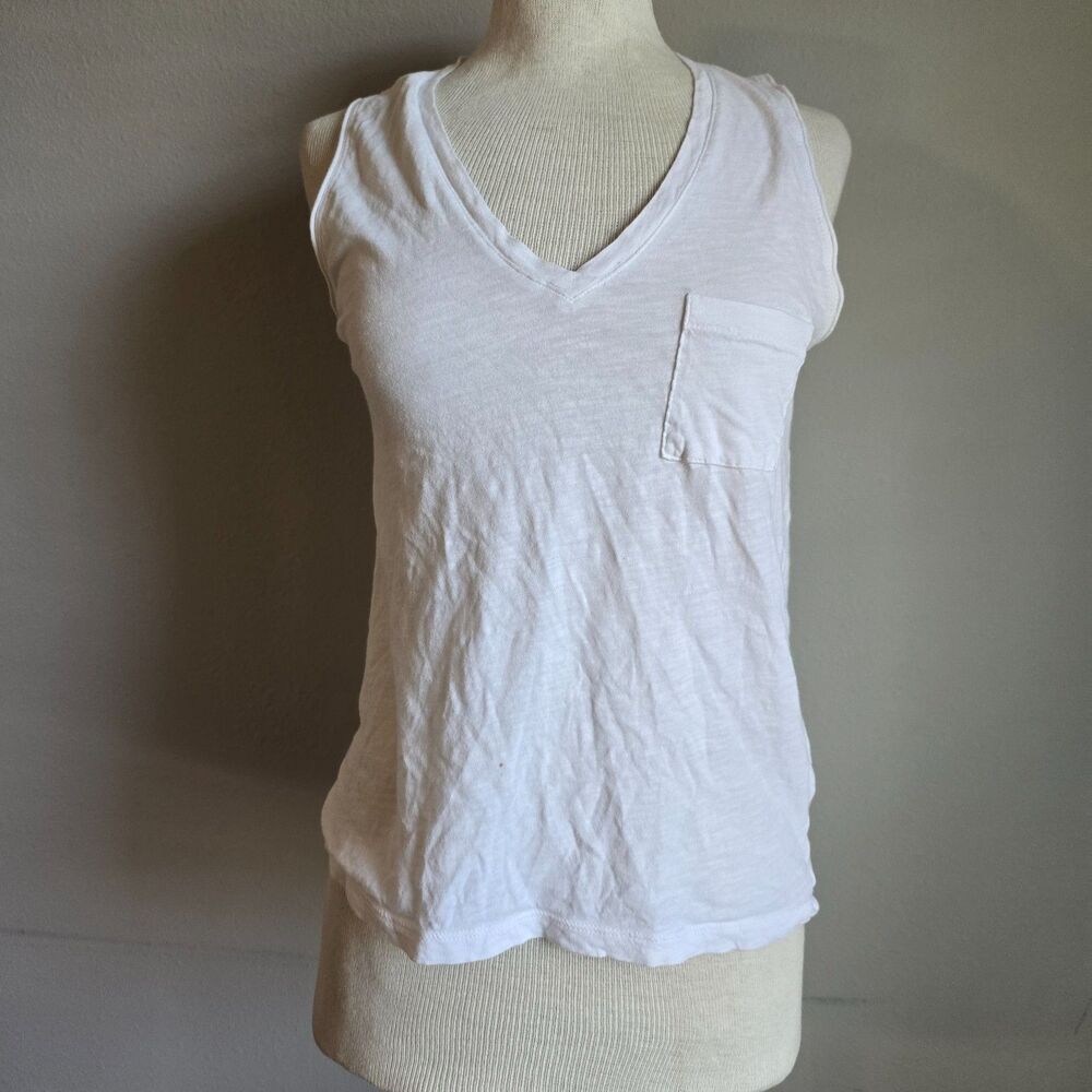 MADEWELL WOMEN'S WHITE SLEEVELESS V-NECK COTTON WHISPER TANK TOP Sz S